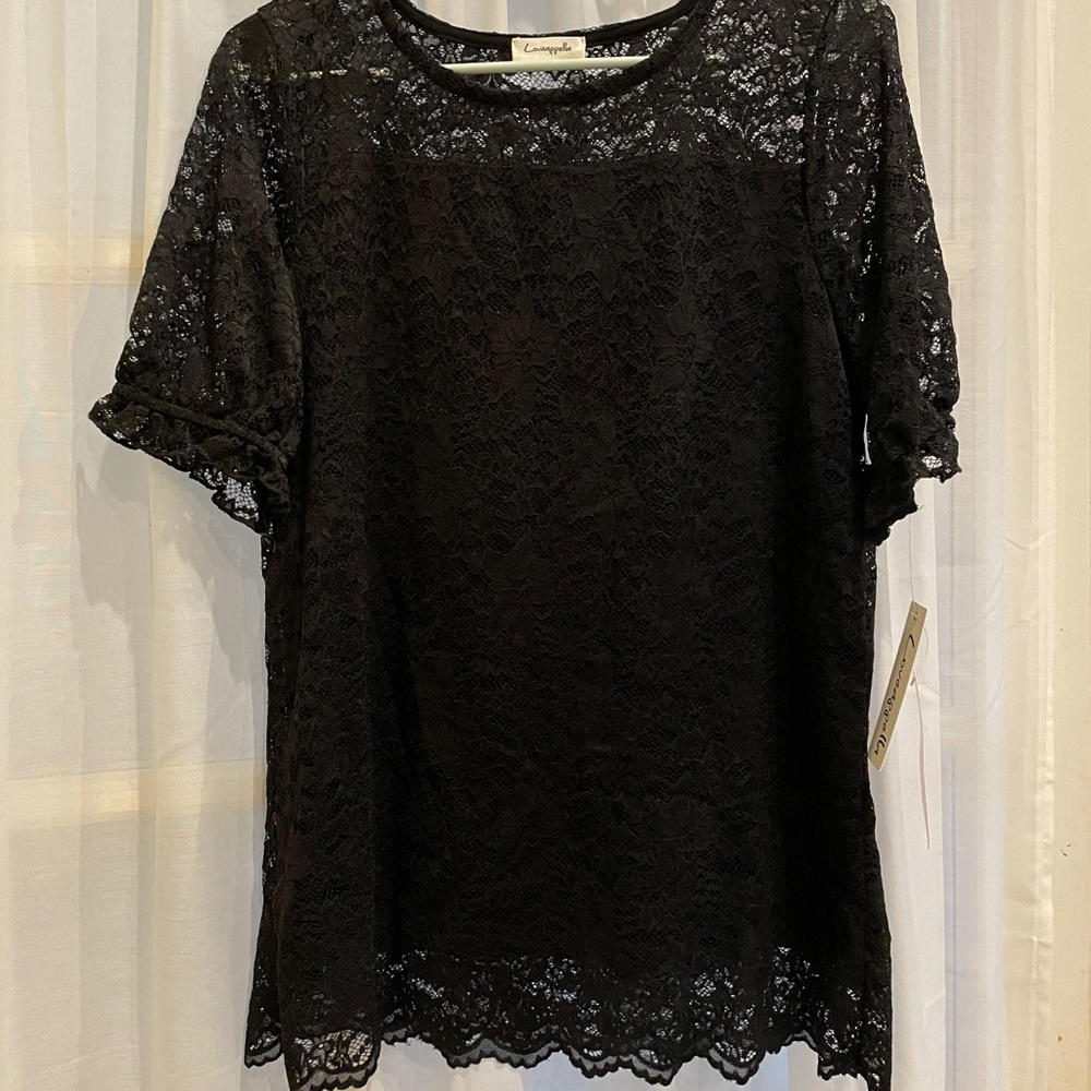 Black Lace Ruffled Short Sleeve Loveappella Top